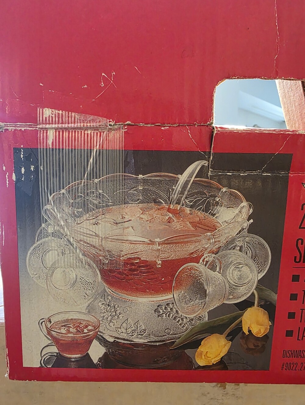Gibson Designs Punch Set 4 1/2 Qt Clear Glass Grape Pattern, 12